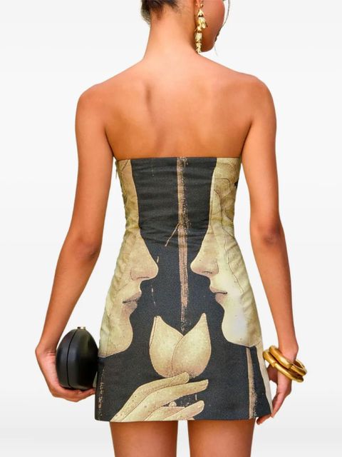 Cult Gaia portrait-print strapless mini dress - Grey
