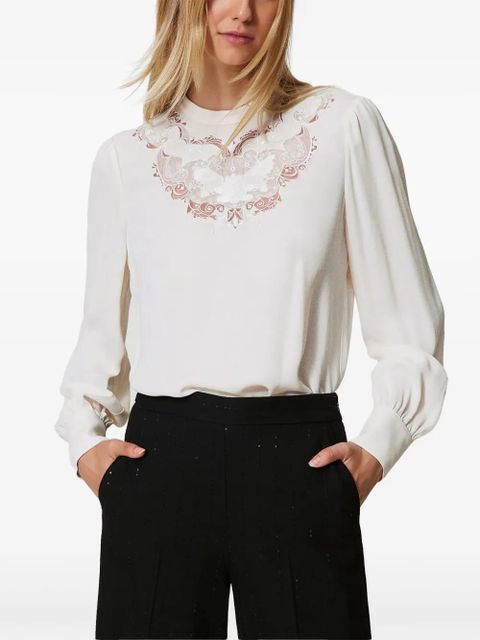 TWINSET floral-embroidered crepe blouse - White - zdjęcie produktu nr 2