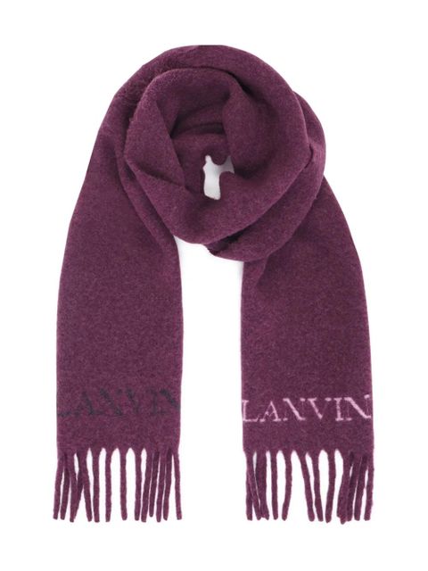Lanvin jacquard logo motif fringed scarf - Purple