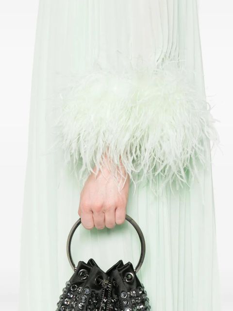 Self-Portrait feather-trim chiffon dress - Green