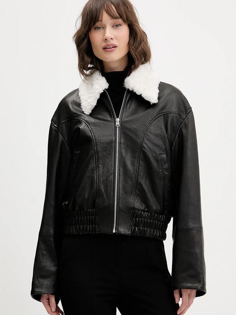 HUGO kurtka skórzana kolor czarny przejściowa oversize 50547184