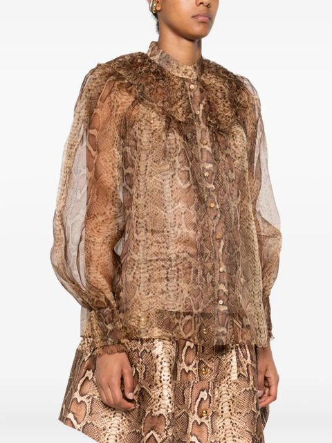 ZIMMERMANN ruffle-trimmed silk shirt - Brown