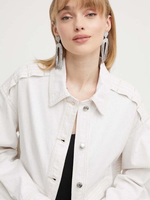 IRO kurtka z domieszką lnu kolor beżowy przejściowa oversize