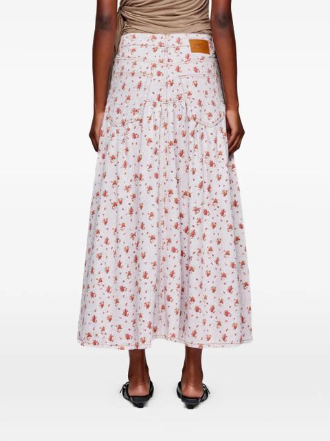 GANNI floral-print midi skirt - Neutrals