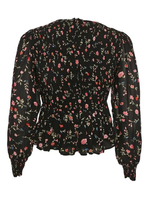GANNI floral print smocked blouse - Black