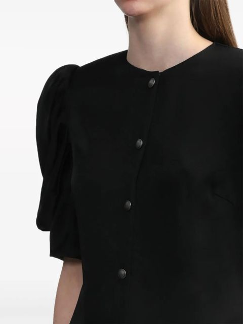 Alessandra Rich puff-sleeve collarless shirt - Black - zdjęcie produktu nr 2