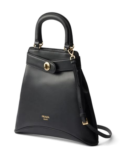 Prada logo-stamp leather tote bag - Black
