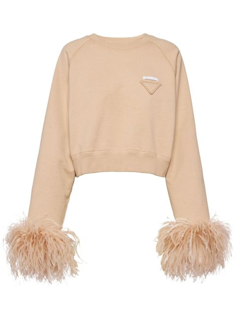 Prada feather-trim cotton sweatshirt - Neutrals - zdjęcie produktu nr 1