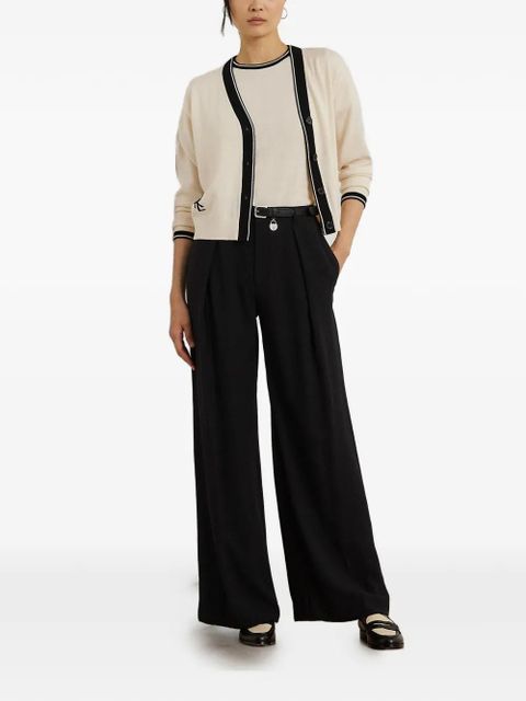 Lauren Ralph Lauren logo-embroidered contrast-trim cardigan - Neutrals - zdjęcie produktu nr 2