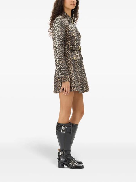 GANNI leopard-print denim dress - Brown