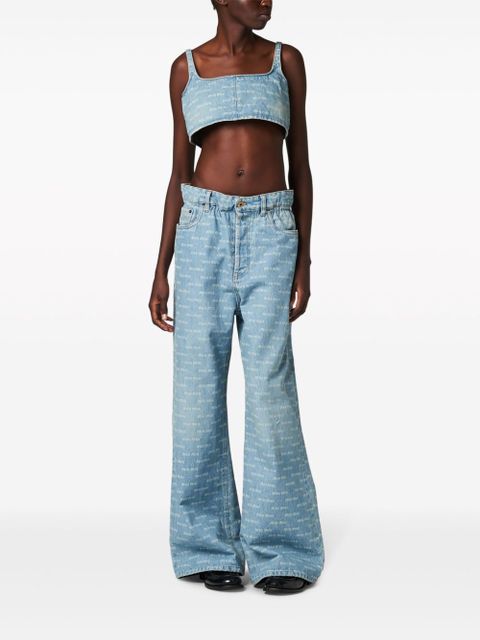 Miu Miu logo-print denim crop top - Blue