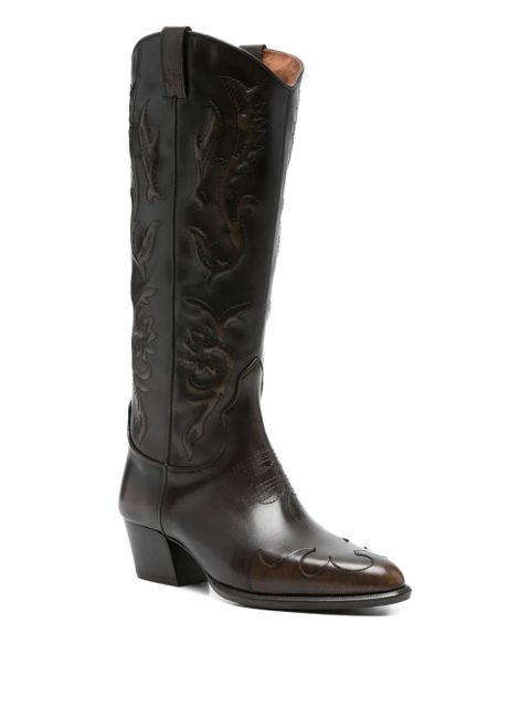 Maje 50mm floral-embroidered leather boots - Brown