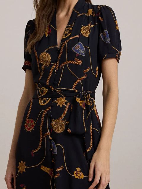 Lauren Ralph Lauren sukienka kolor granatowy midi rozkloszowana 200957152