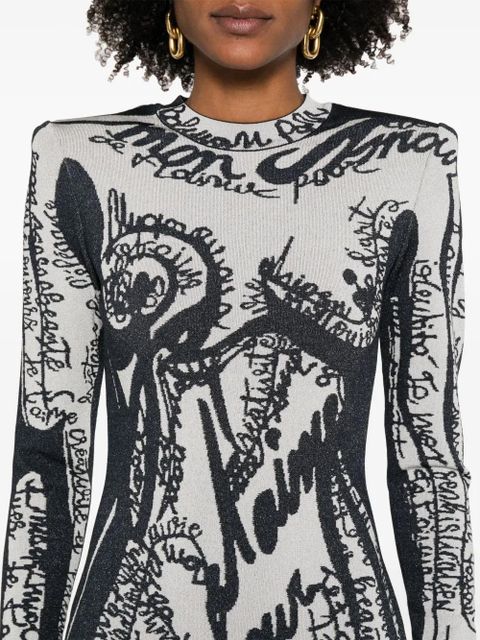 Balmain body-motif embroidered mini dress - Black