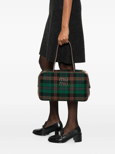 Miu Miu tartan logo-detail shoulder bag - Green - zdjęcie produktu nr 2