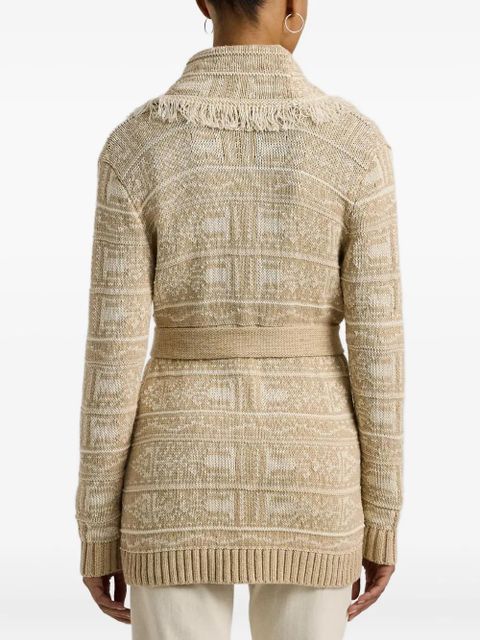Lauren Ralph Lauren fringed-detail geometric-motif cardigan - Neutrals