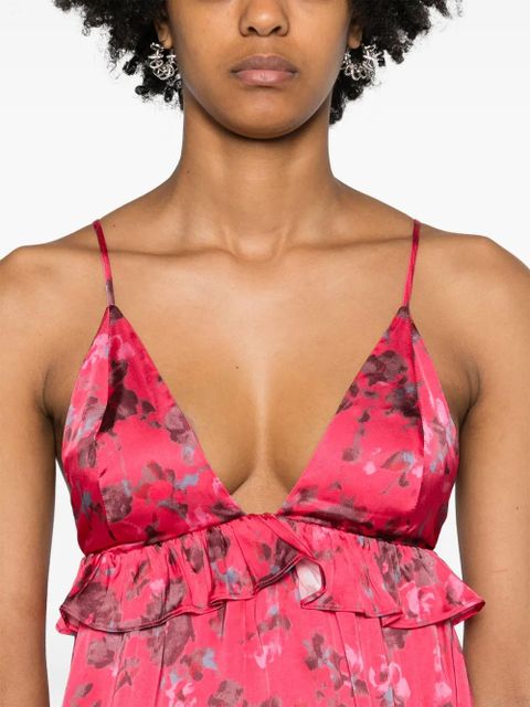 GANNI floral-print satin top - Pink