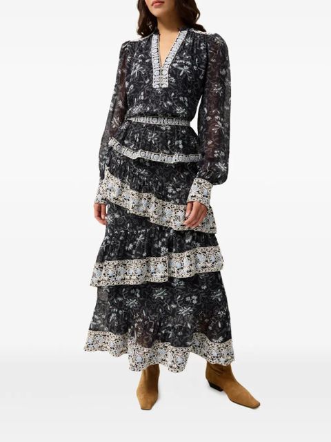 Marie Oliver Paislee floral-print maxi skirt - Blue