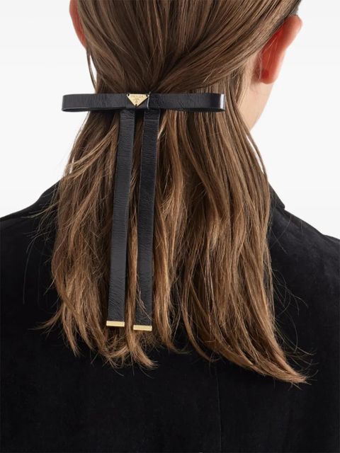 Prada logo leather hair clip - Black