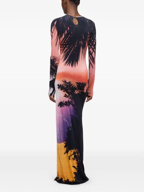 Rabanne thunderstorm-printed maxi dress - Black