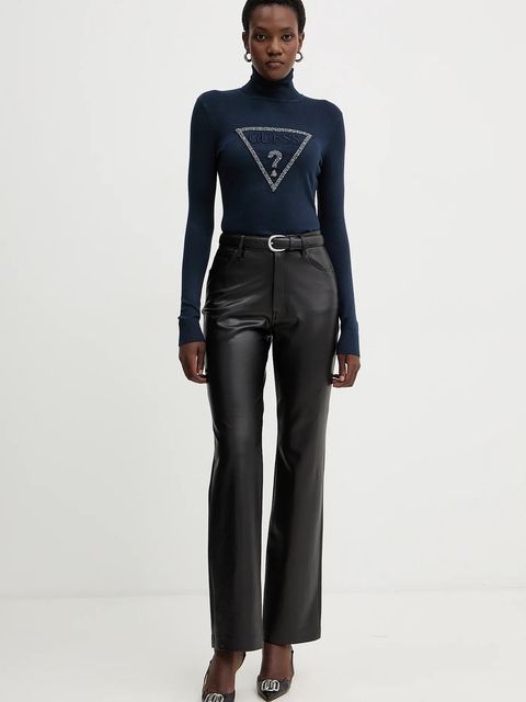 Guess sweter MELANIE damski kolor granatowy lekki z golfem W5BR39 Z2NQ2