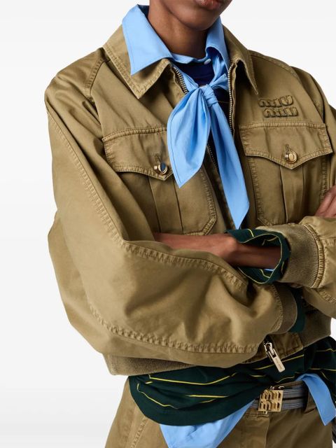 Miu Miu garment-dyed cotton bomber jacket - Green