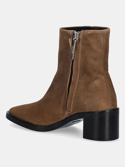 Calvin Klein botki zamszowe BLOCK HEEL ZIP BOOT SUE damskie kolor brązowy na słupku HW0HW02592 - zdjęcie produktu nr 2