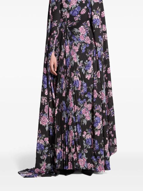 Balenciaga floral-print pleated maxi dress - Black