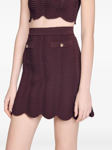 SANDRO button-detail scallop-hem knitted skirt - Brown