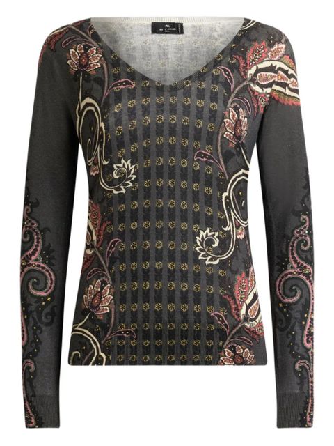 ETRO floral paisley V-neck top - Black - zdjęcie produktu nr 1