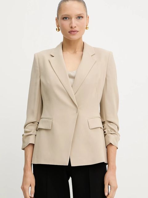 BOSS marynarka kolor beżowy dwurzędowa gładka 50542005