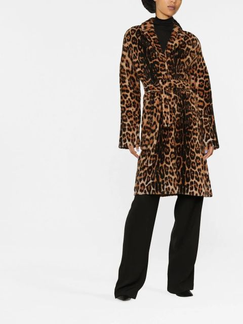 Yves Salomon leopard print belted coat - Brown