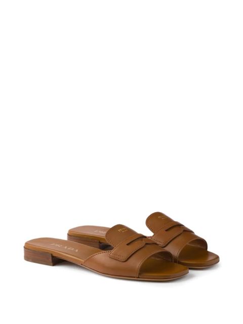 Prada triangle-logo leather sandals - Brown