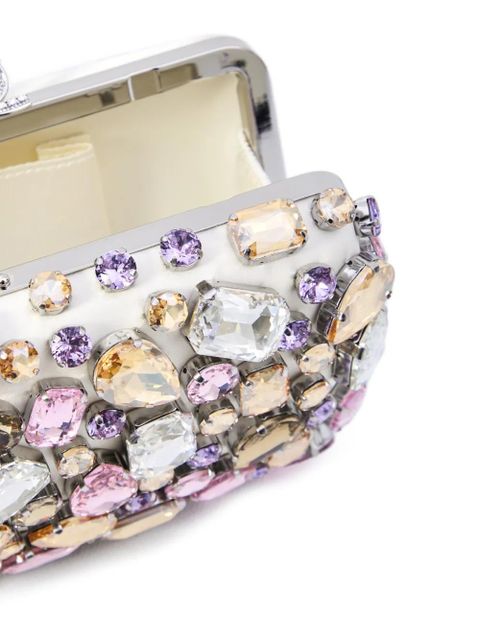Self-Portrait crystal-embellished clutch bag - White