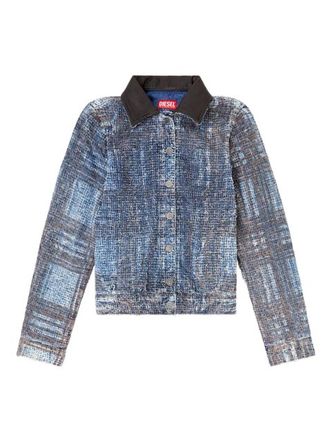 Diesel De-Ateli prince of wales leather collar jacket - Blue - zdjęcie produktu nr 1