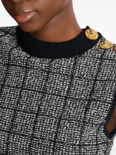 Balmain side-button tweed top - Grey