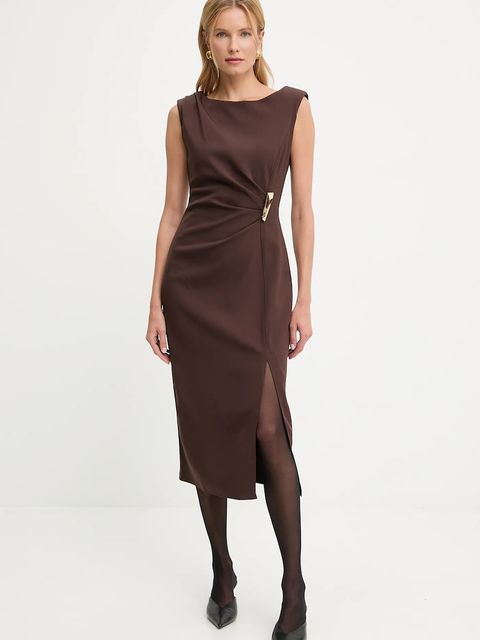 Answear.LAB sukienka kolor brązowy midi dopasowana - zdjęcie produktu nr 1