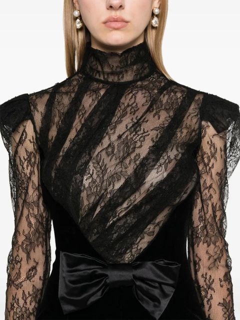 Alessandra Rich lace-panels velvet mini dress - Black - zdjęcie produktu nr 2
