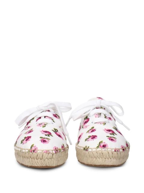 Prada floral-print lace-up espadrilles - White