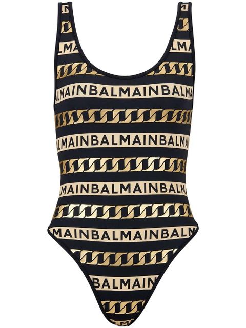 Balmain striped logo-print swimsuit - Black - zdjęcie produktu nr 1