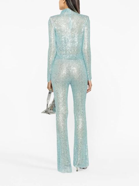 Self-Portrait sequin-embellished mesh trousers - Blue