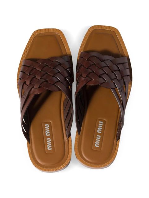 Miu Miu woven leather slides - Brown