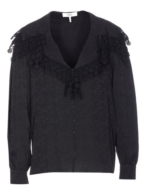 Chloé lace-trim long-sleeve blouse - Black - zdjęcie produktu nr 1