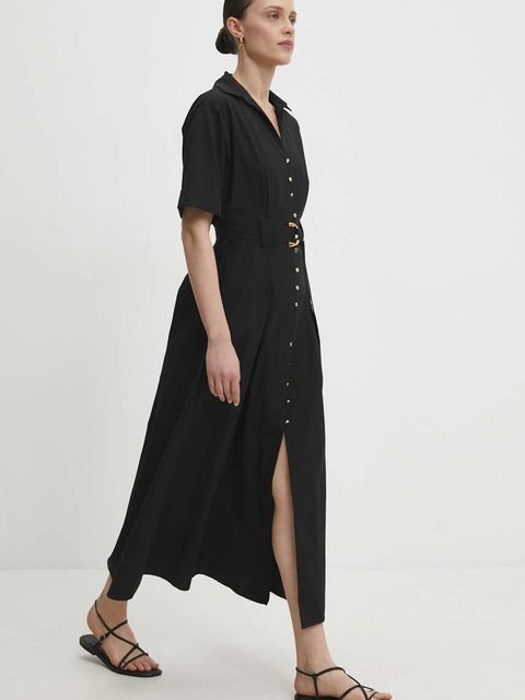 Answear.LAB sukienka bawełniana kolor czarny midi rozkloszowana