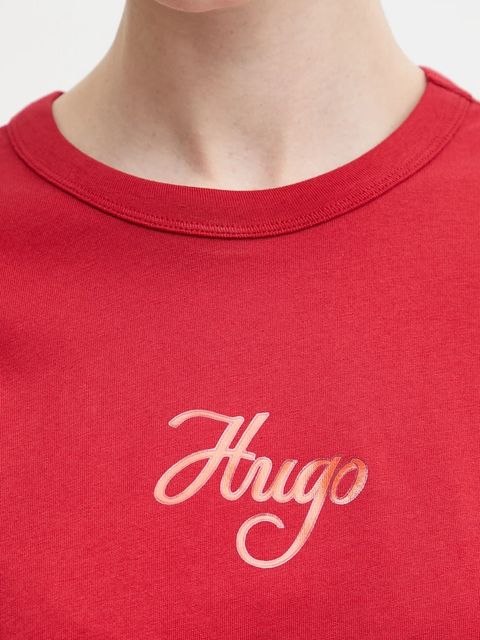 HUGO t-shirt bawełniany damski kolor czerwony 50550117