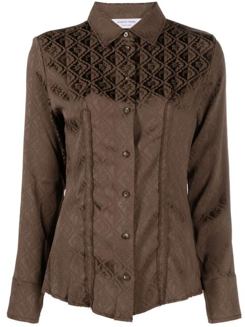 Marine Serre Moon Diamant jacquard satin shirt - Brown - zdjęcie produktu nr 1