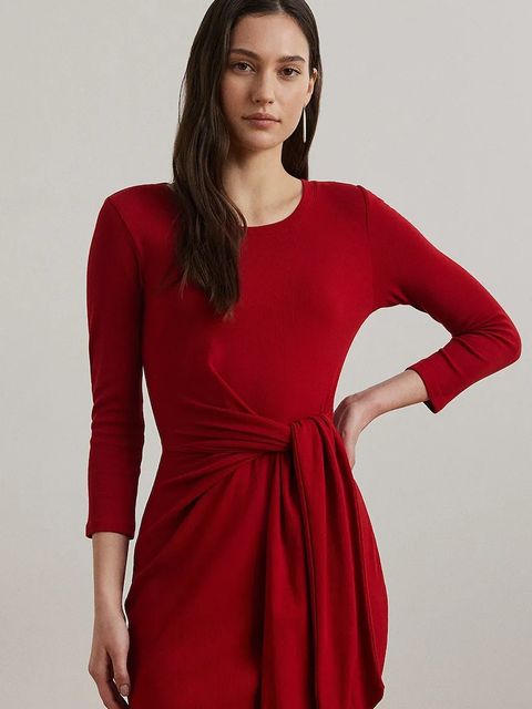 Lauren Ralph Lauren sukienka kolor czerwony midi dopasowana 200973598 - zdjęcie produktu nr 2