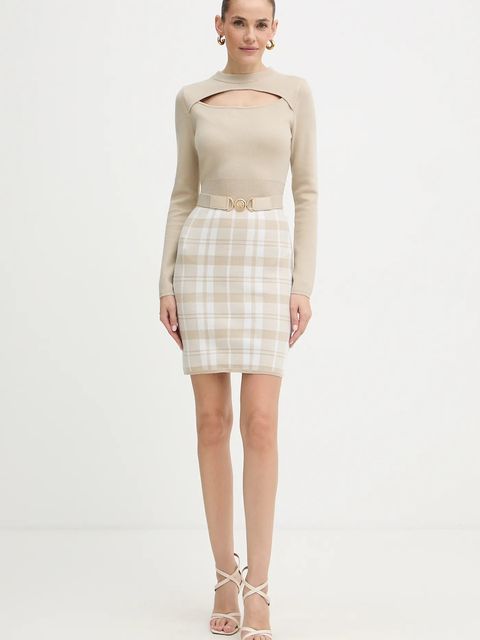 Guess sukienka z domieszką wełny CORALINE kolor beżowy mini dopasowana W5BK44 Z3JD2