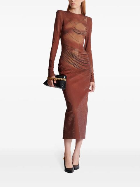 Balmain rhinestone-embellished printed maxi dress - Brown