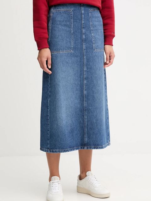 Tommy Hilfiger spódnica jeansowa bawełniana kolor niebieski midi prosta WW0WW46737 - zdjęcie produktu nr 1